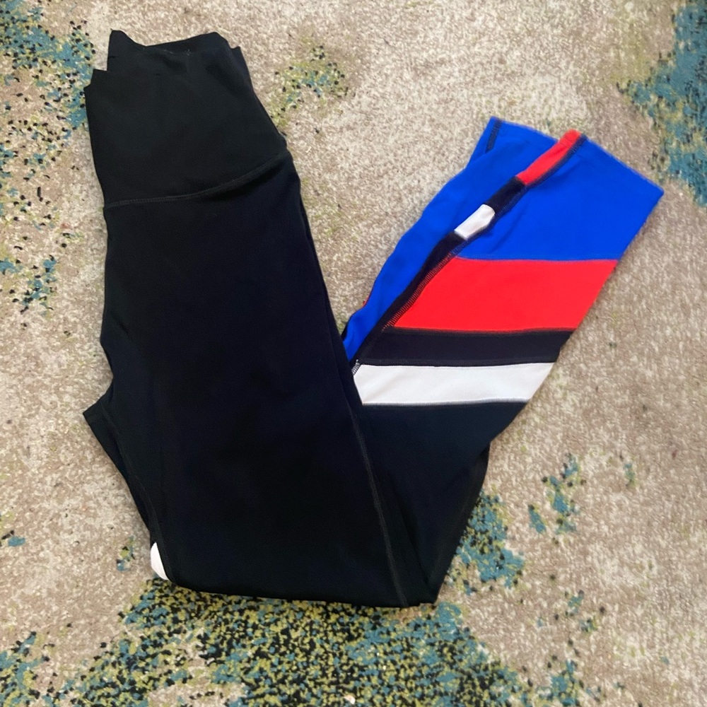 Sporty Black and Blue Leggings with Bold Stripes